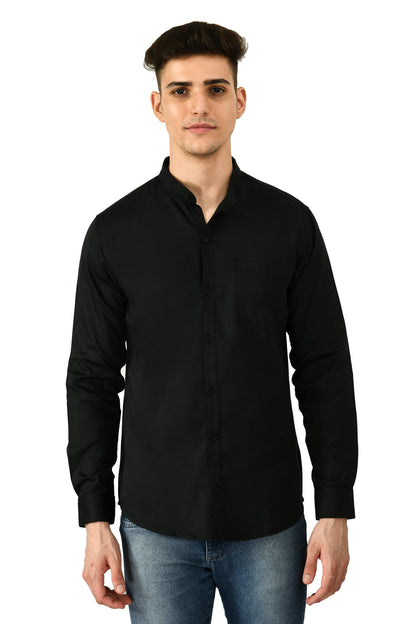 Full Sleeve Cotton Chinese Collar Men's Shirt - Black