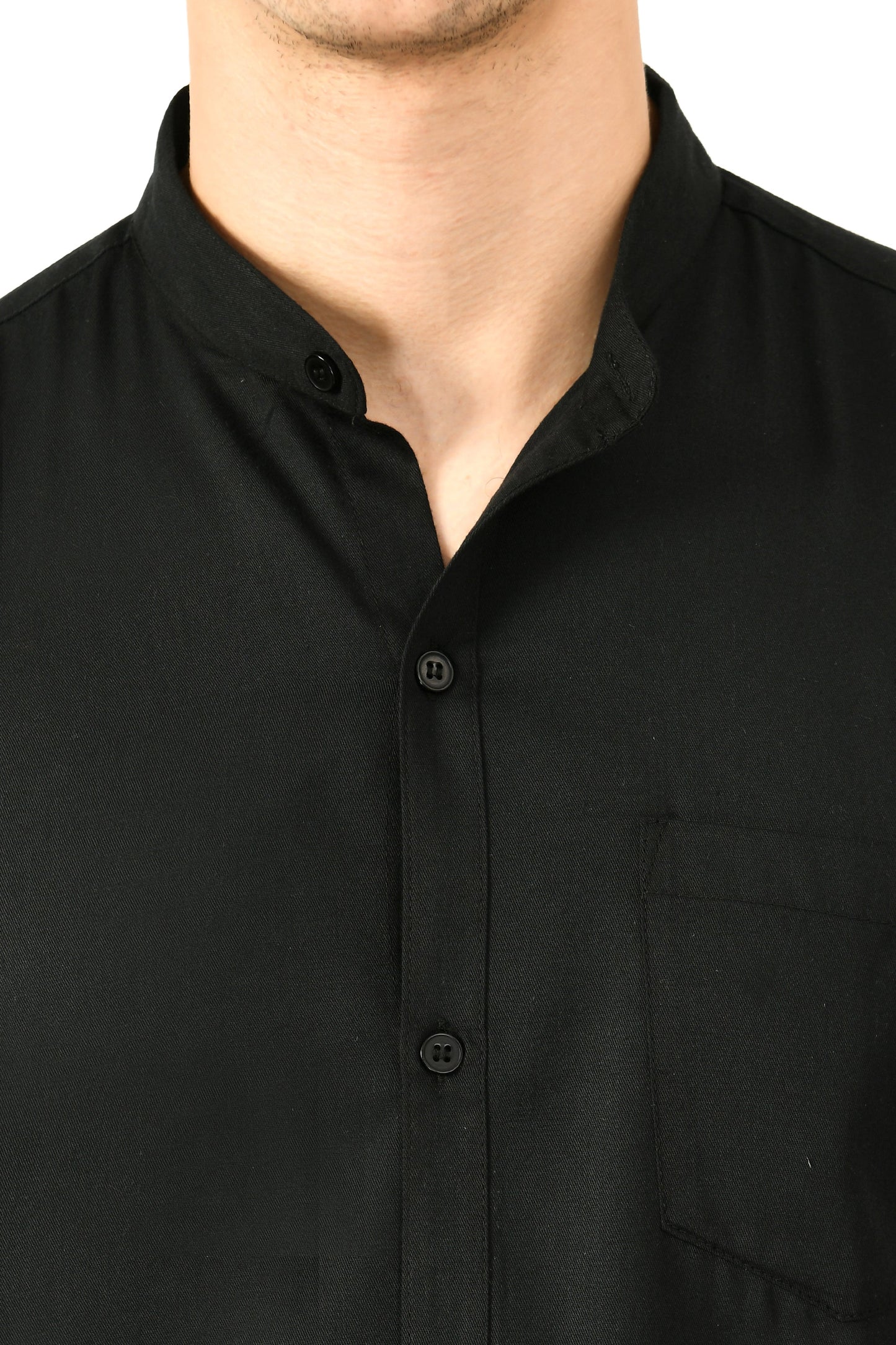 Full Sleeve Cotton Chinese Collar Men's Shirt - Black