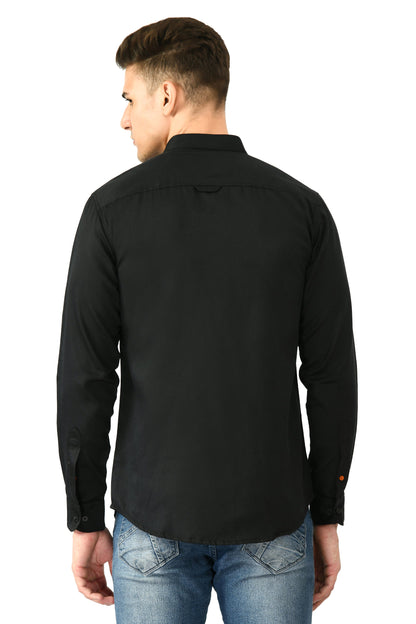 Full Sleeve Cotton Chinese Collar Men's Shirt - Black