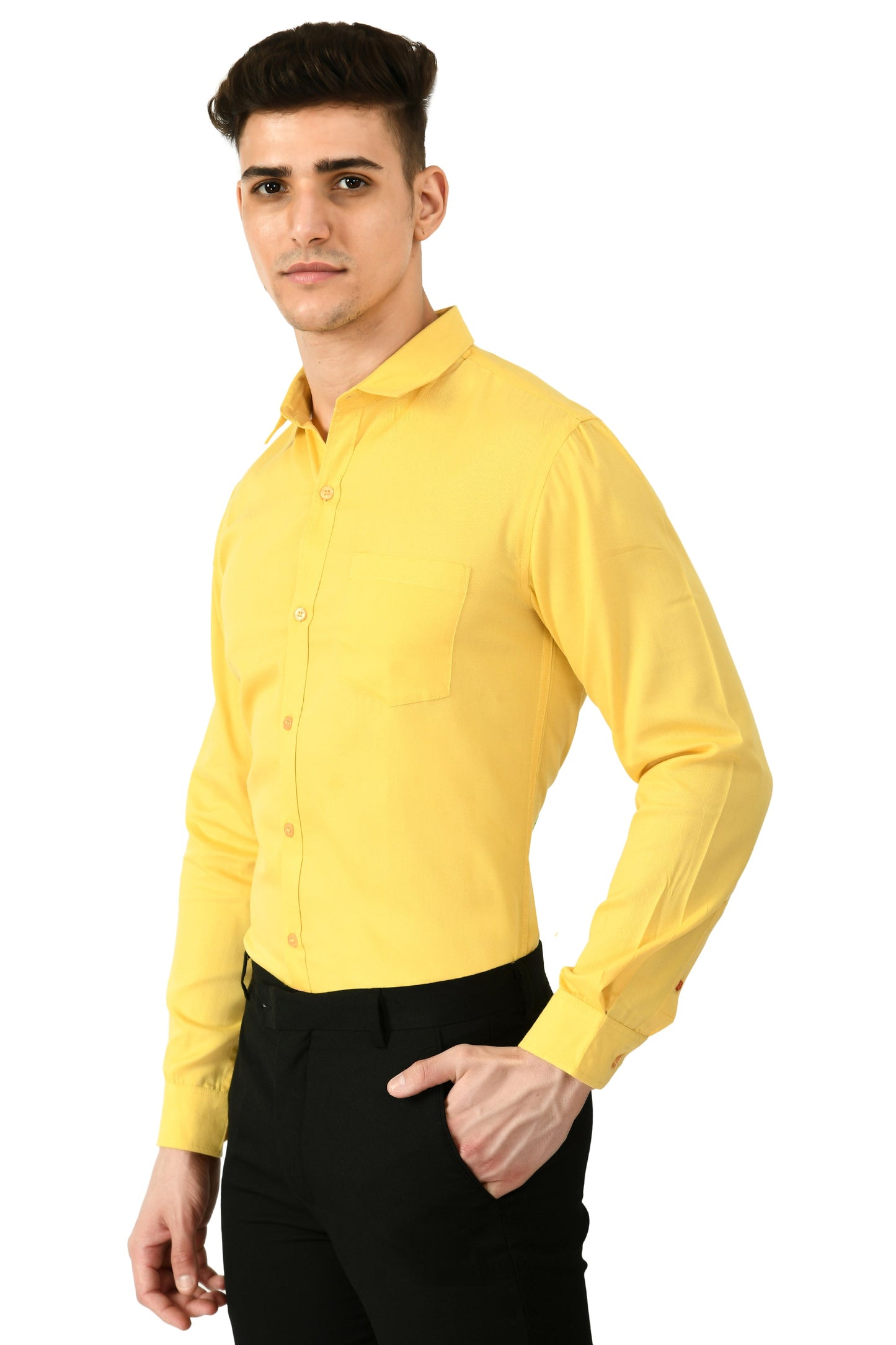 Full Sleeve Cotton Spread Collar Men's Shirt - Yellow