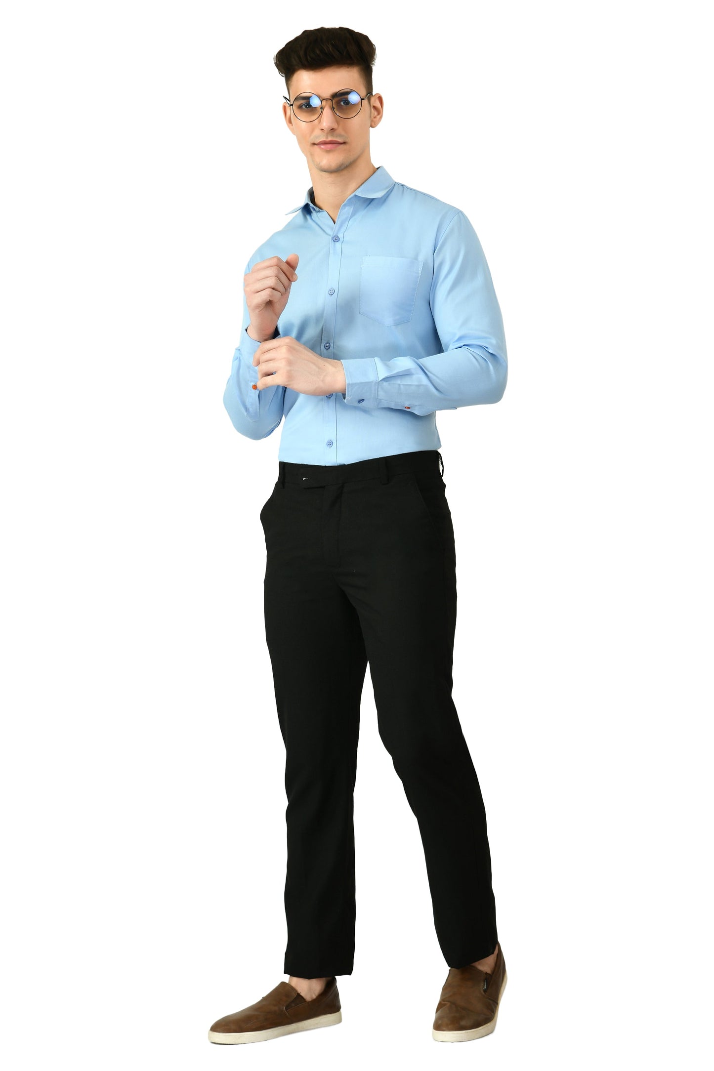 Full Sleeve Cotton Spread Collar Men's Shirt - Light Blue