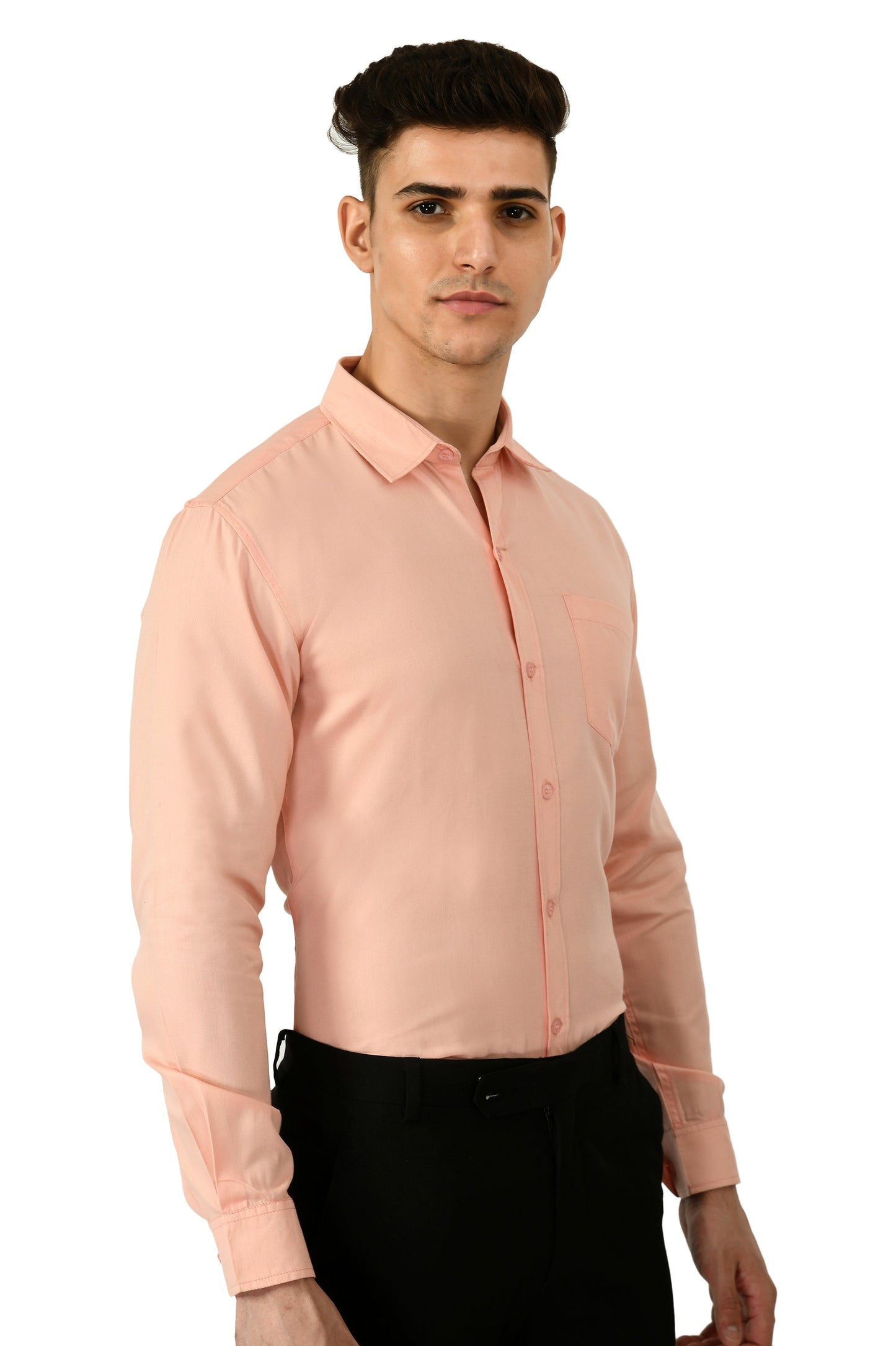 Full Sleeve Cotton Spread Collar Men's Shirt - Peach