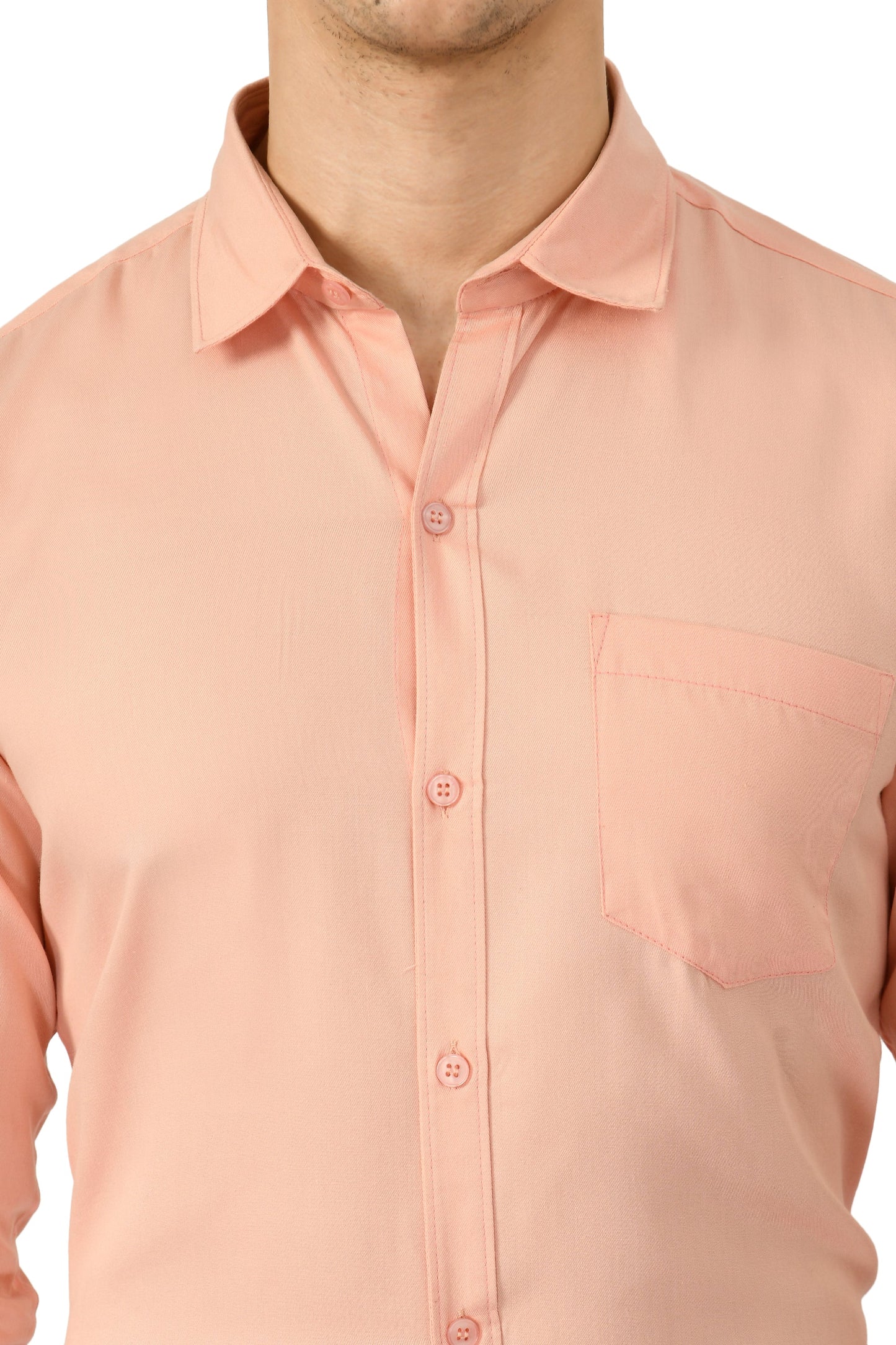 Full Sleeve Cotton Spread Collar Men's Shirt - Peach