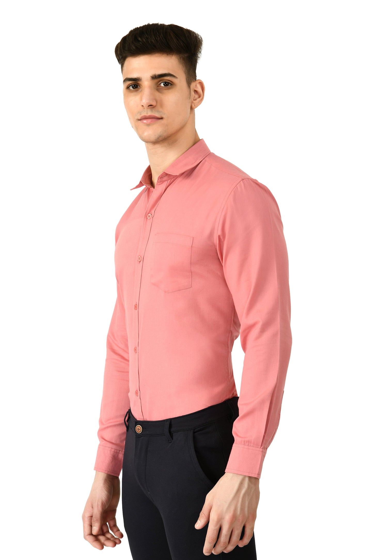 Full Sleeve Cotton Spread Collar Men's Shirt - Dark Peach