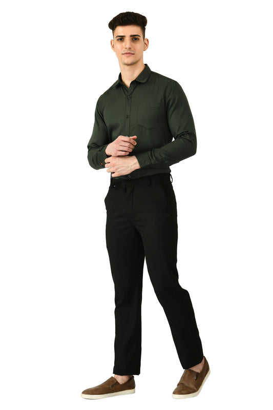 Full Sleeve Cotton Spread Collar Men's Shirt - Dark Green