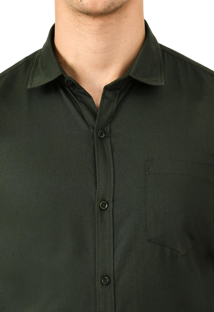 Full Sleeve Cotton Spread Collar Men's Shirt - Dark Green