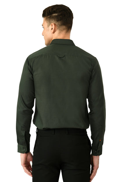 Full Sleeve Cotton Spread Collar Men's Shirt - Dark Green