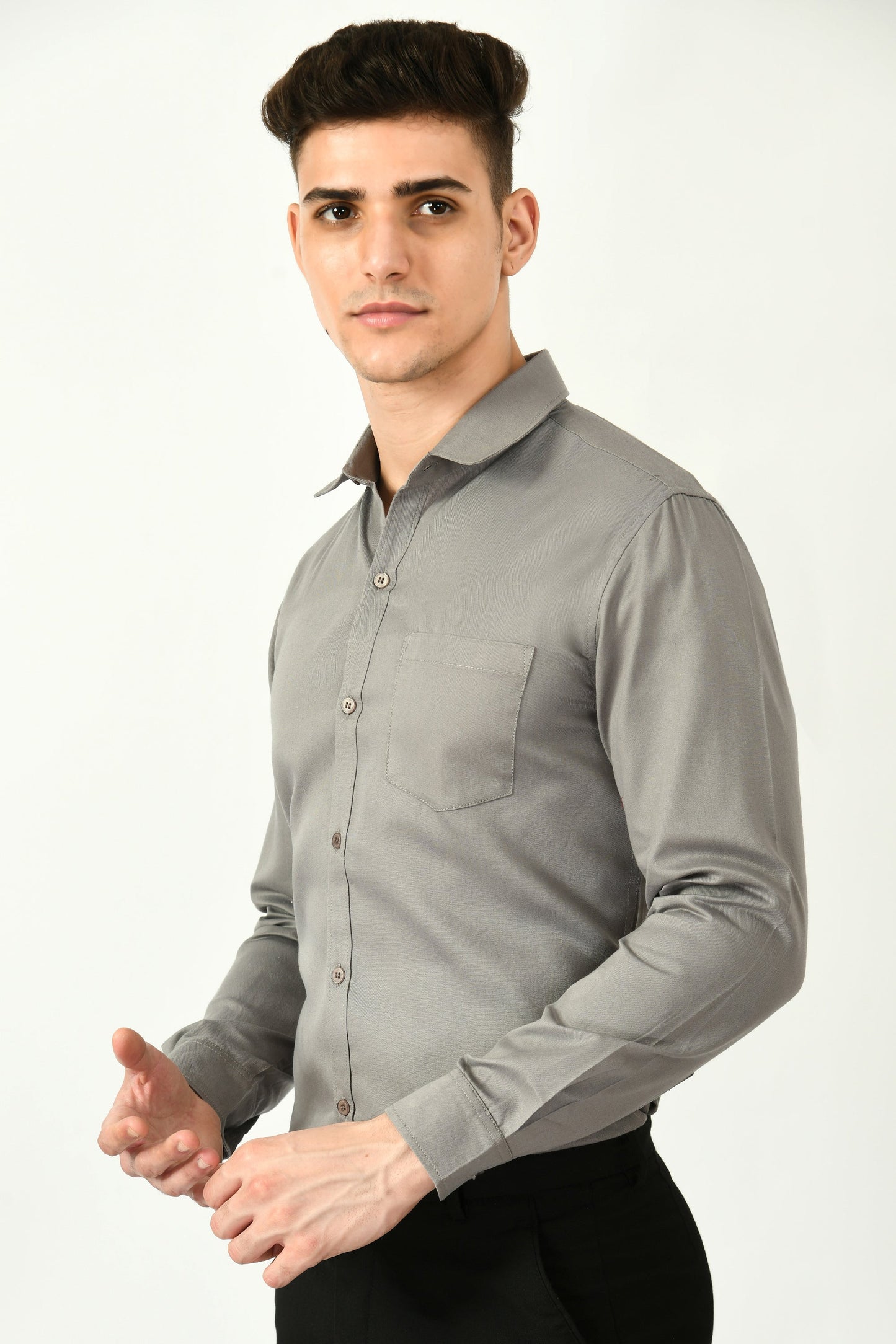 Full Sleeve Cotton Spread Collar Men's Shirt - Castlerock Gray