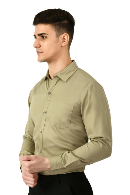 Full Sleeve Cotton Spread Collar Men's Shirt - Khaki