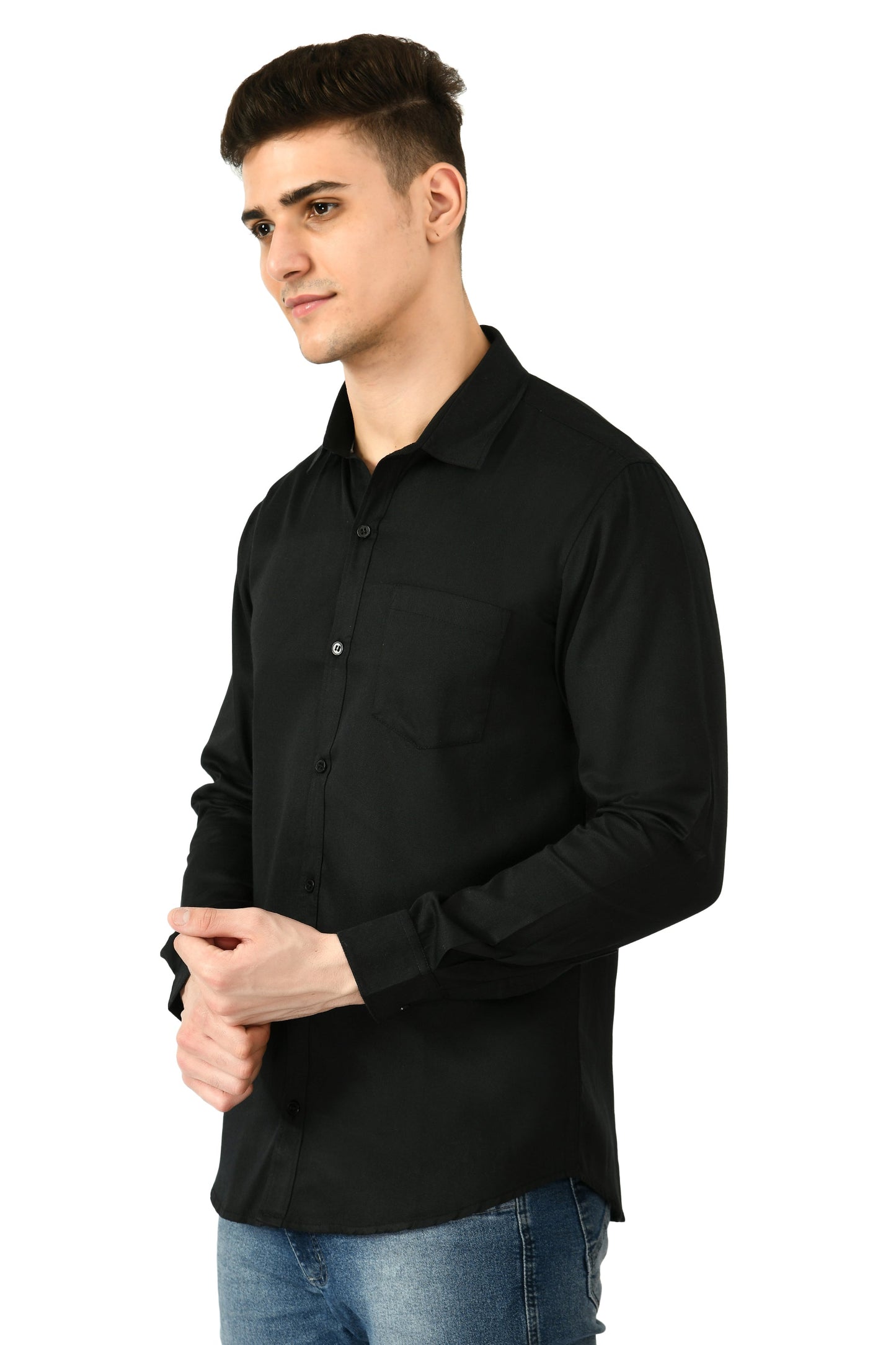 Full Sleeve Cotton Spread Collar Men's Shirt - Black