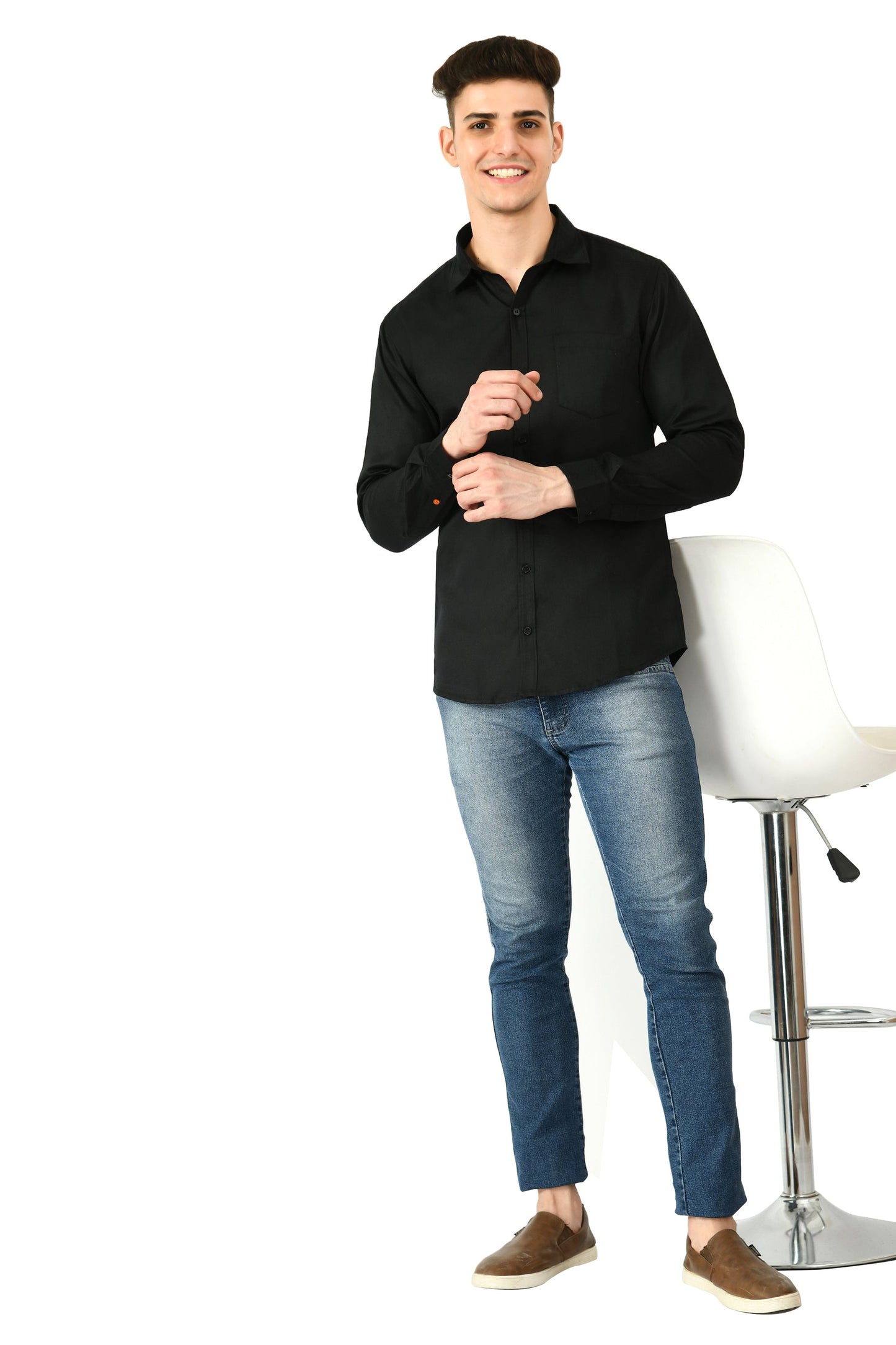 Full Sleeve Cotton Spread Collar Men's Shirt - Black