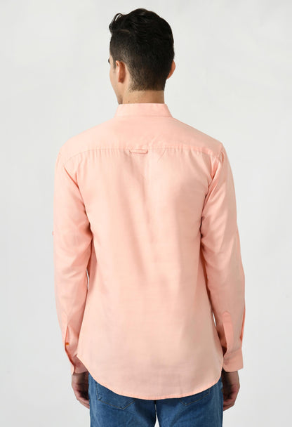 Full Sleeve Cotton Spread Collar Short Kurta for Men - Peach