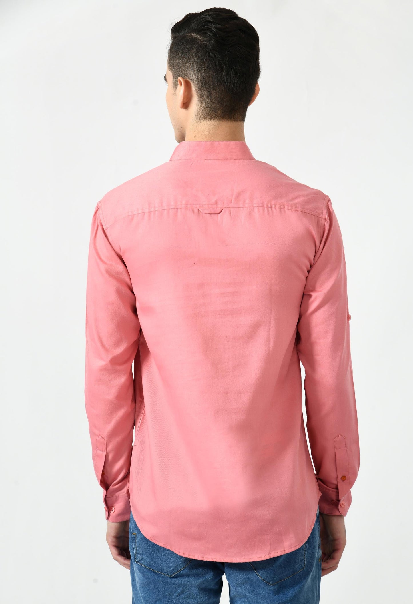 Full Sleeve Cotton Spread Collar Short Kurta for Men - Dark Peach