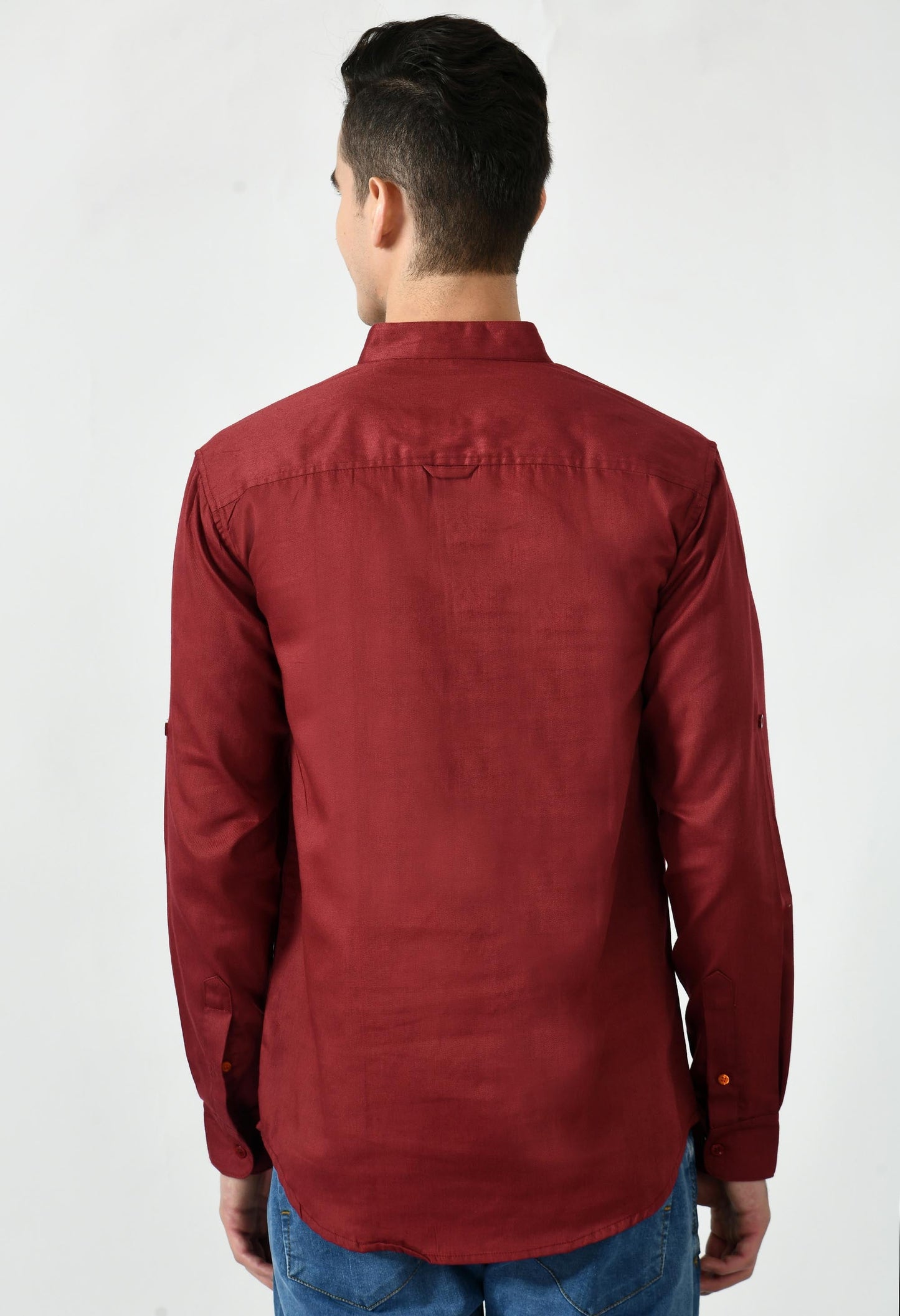 Full Sleeve Cotton Spread Collar Short Kurta for Men - Rust Red