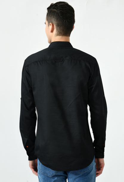 Full Sleeve Cotton Spread Collar Short Kurta for Men - Black
