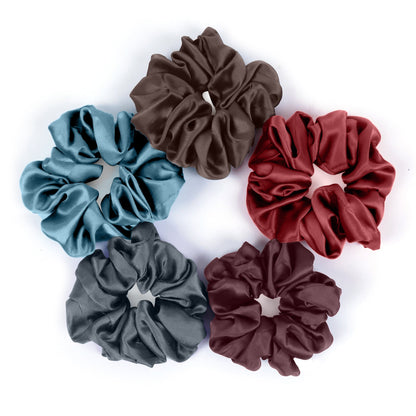 Silky Satin Multicolor Hair-Tie Scrunchies in Set of 5