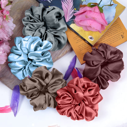 Silky Satin Multicolor Hair-Tie Scrunchies in Set of 5