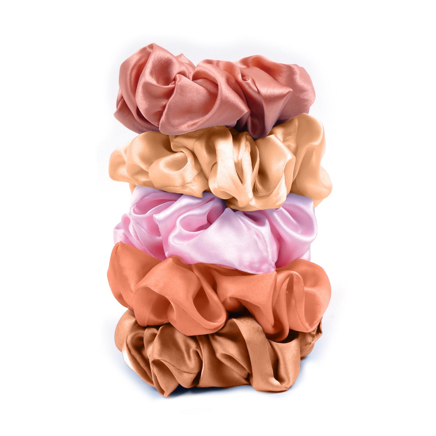 Silky Satin Multicolor Hair-Tie Scrunchies in Set of 5