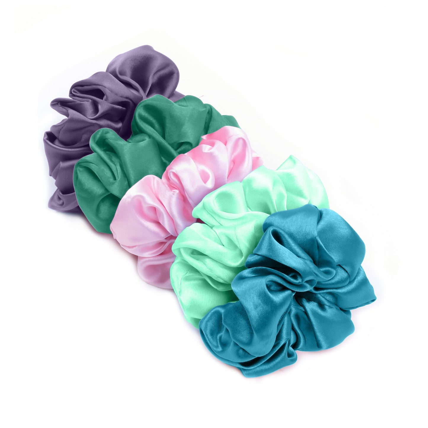 Silky Satin Multicolor Hair-Tie Scrunchies in Set of 5