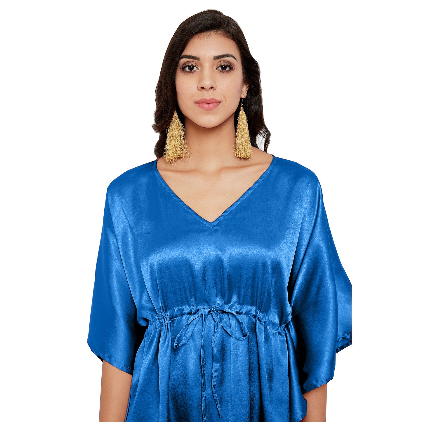 Women's Blue Aster Silky Solid Satin Tunic