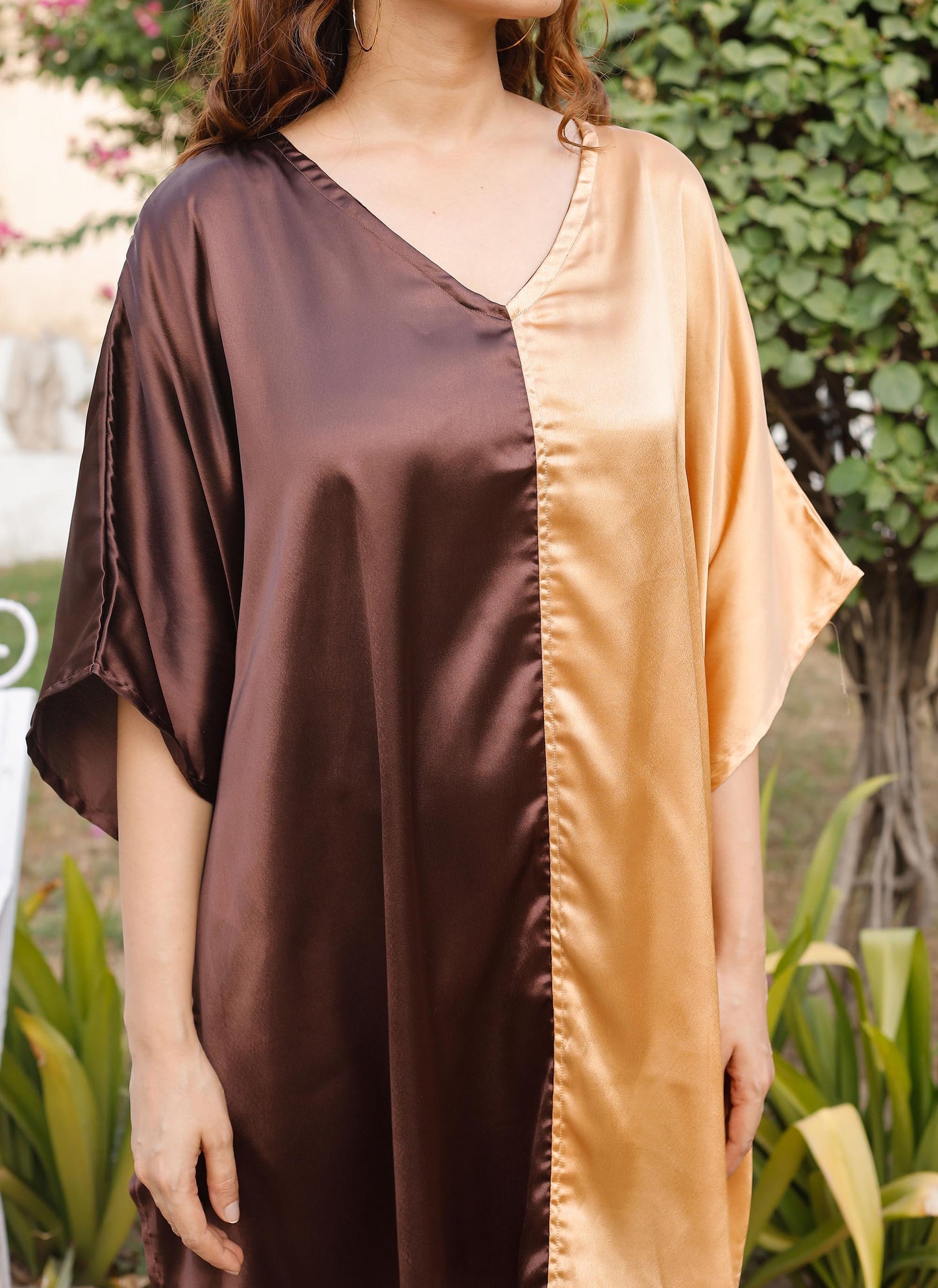 Trending Double-Color Satin Tunic: Fusion Fashion