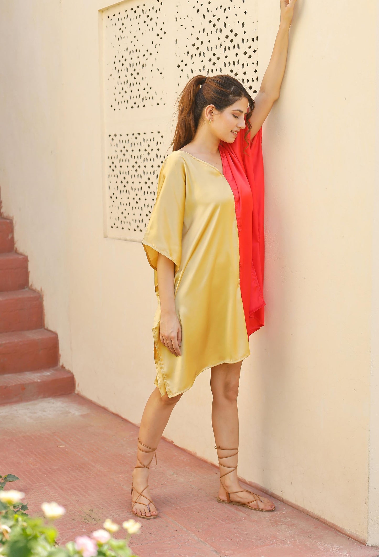 Satin Solid Dual-Tone Tunic: Modern Ethnic Look