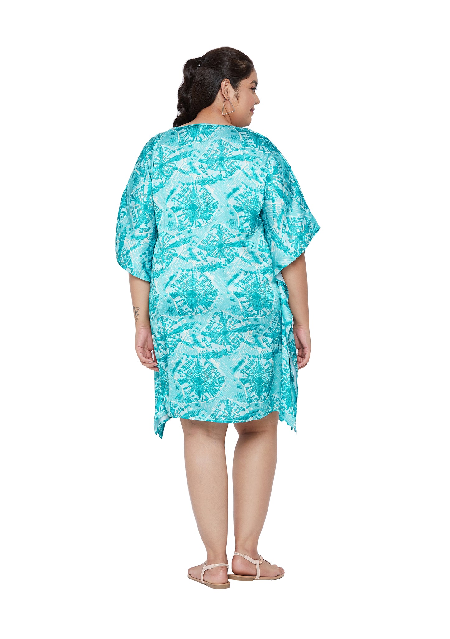 Women's Printed Sea Green Kimono Satin Tunic