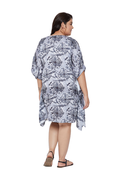 Women's Printed Gray Kimono Satin Tunic