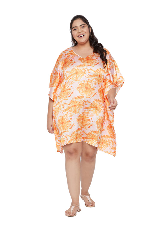 Orange Printed Satin Tunic