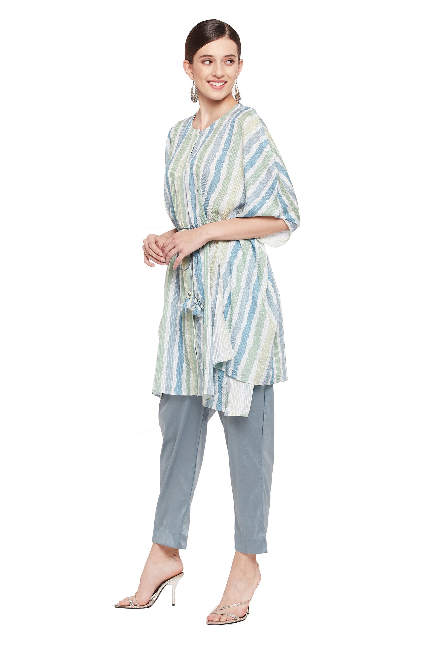 Women's Blue Tunic with Pants Set with Adjustable Drawstring