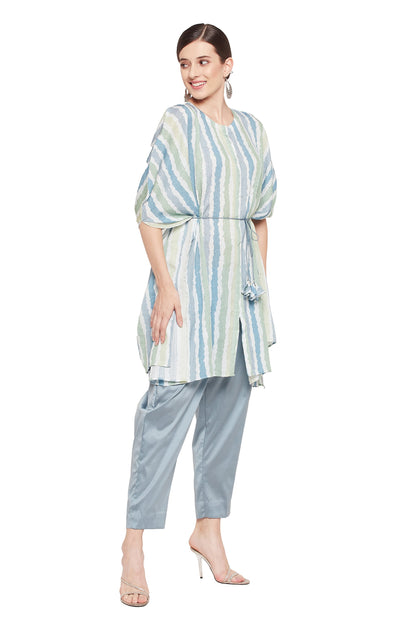 Women's Blue Tunic with Pants Set with Adjustable Drawstring