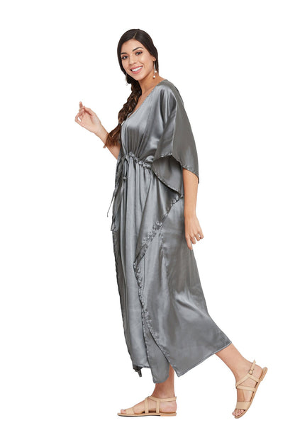 Solid Gray Satin Dress: Glamorous Ethnic Style