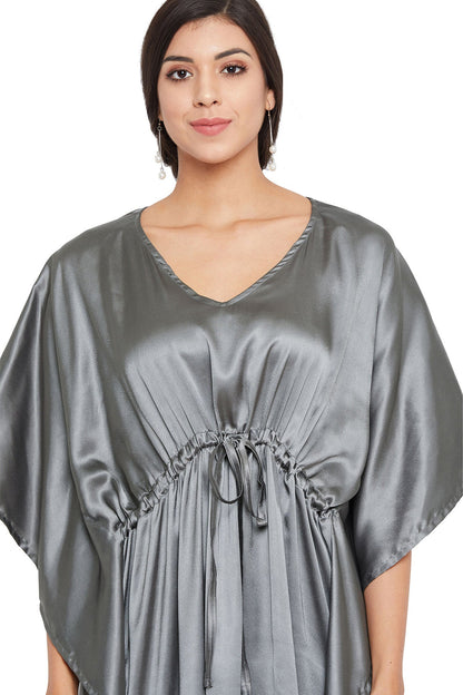 Solid Gray Satin Dress: Glamorous Ethnic Style