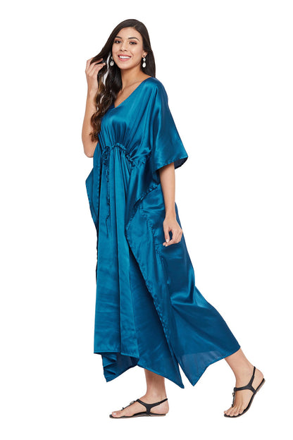 Solid Blue Kaftan: Elegant Fusion Fashion