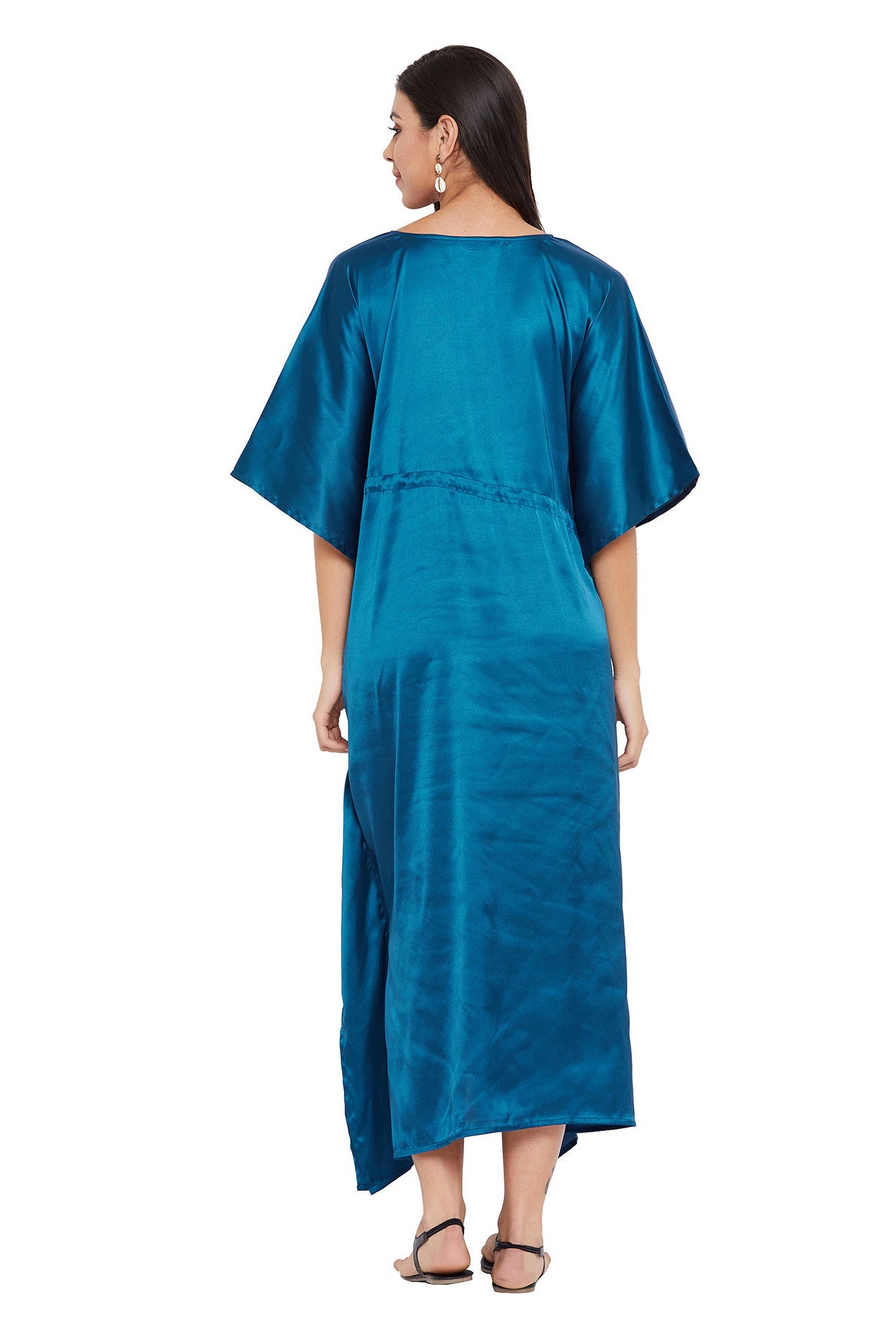 Solid Blue Kaftan: Elegant Fusion Fashion