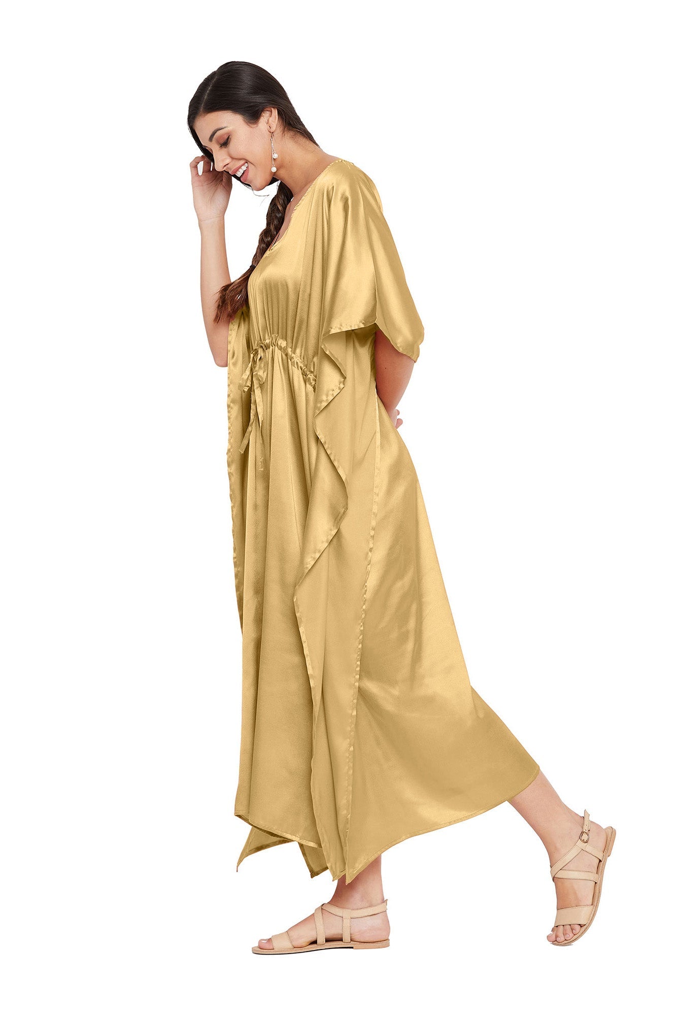Golden Solid Satin Dress: Glamorous Ethnic Style