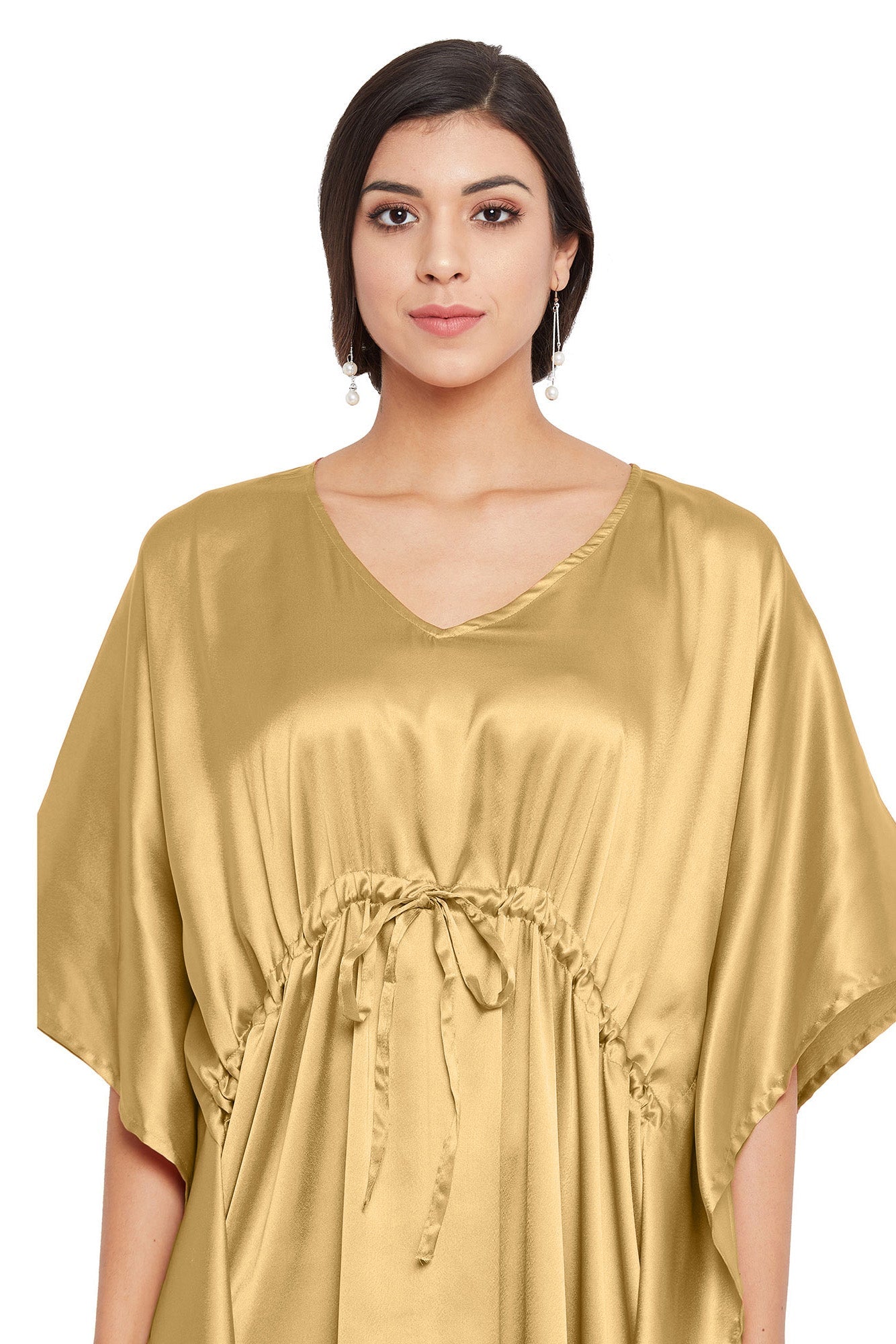 Golden Solid Satin Dress: Glamorous Ethnic Style