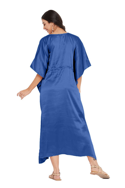 Solid Blue Satin Dress: Fashionable Ethnic Style