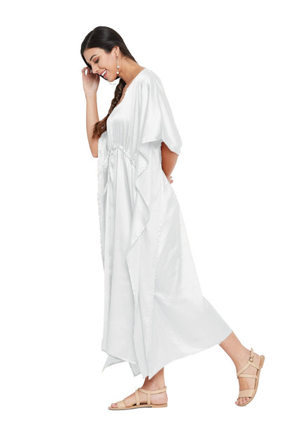 Solid White Satin Dress: Glamorous Ethnic Style