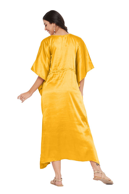 Trending Yellow Satin Kaftan: Modern Ethnic Look