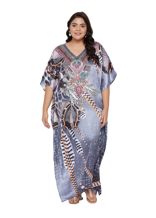 Snake Print Ankle-Length Satin Kaftan - Gray