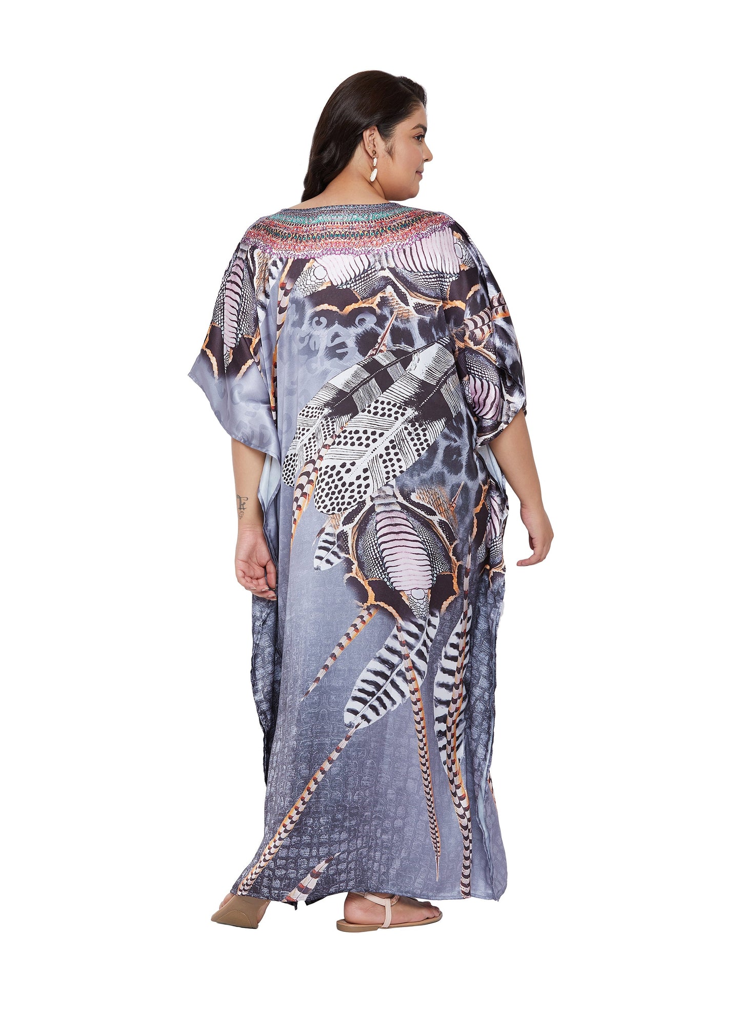 Snake Print Ankle-Length Satin Kaftan - Gray