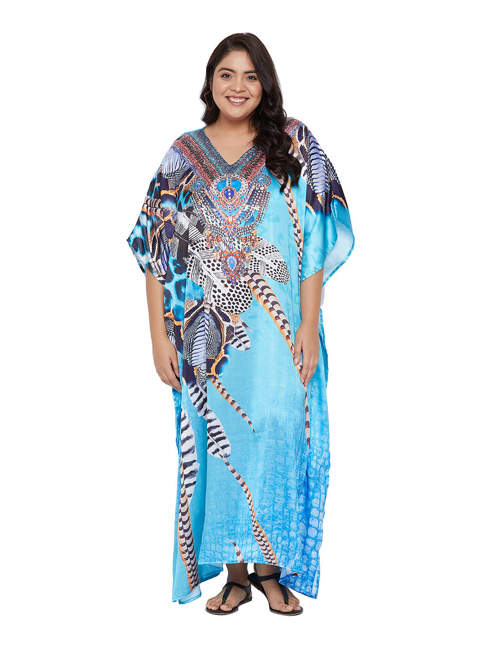 Snake Print Ankle-Length Satin Kaftan - Gray