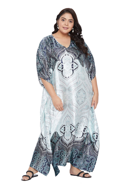 Silky Satin Floral Print Maxi Kaftan