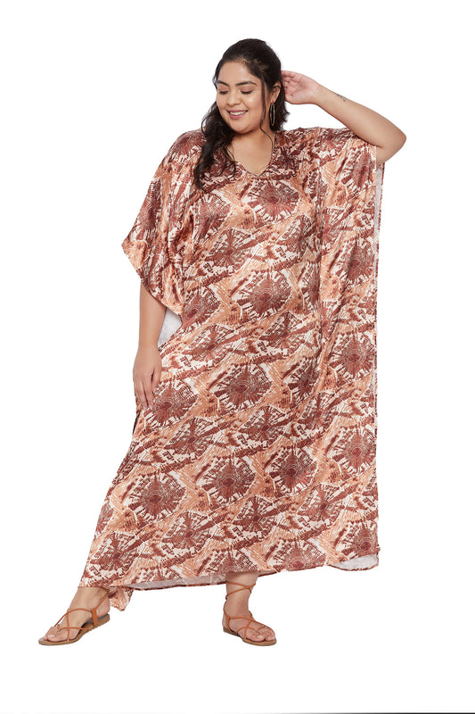 Silky Satin Geometric Print Kimono Kaftan