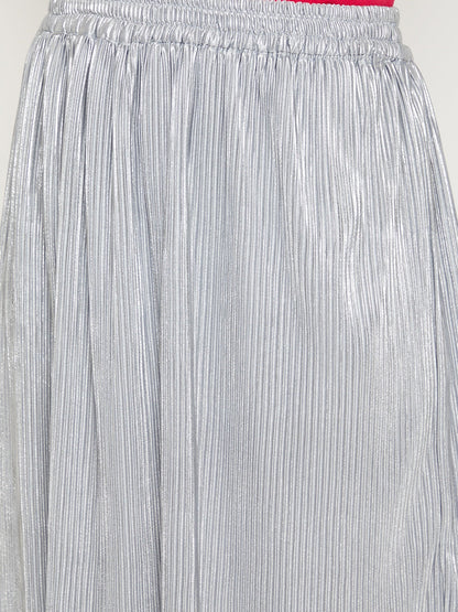 Poly Knit Pleated Mini Skirt - Light Blue