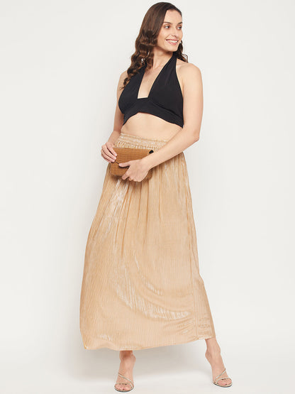 Poly Knit Pleated Maxi Skirt - Champagne