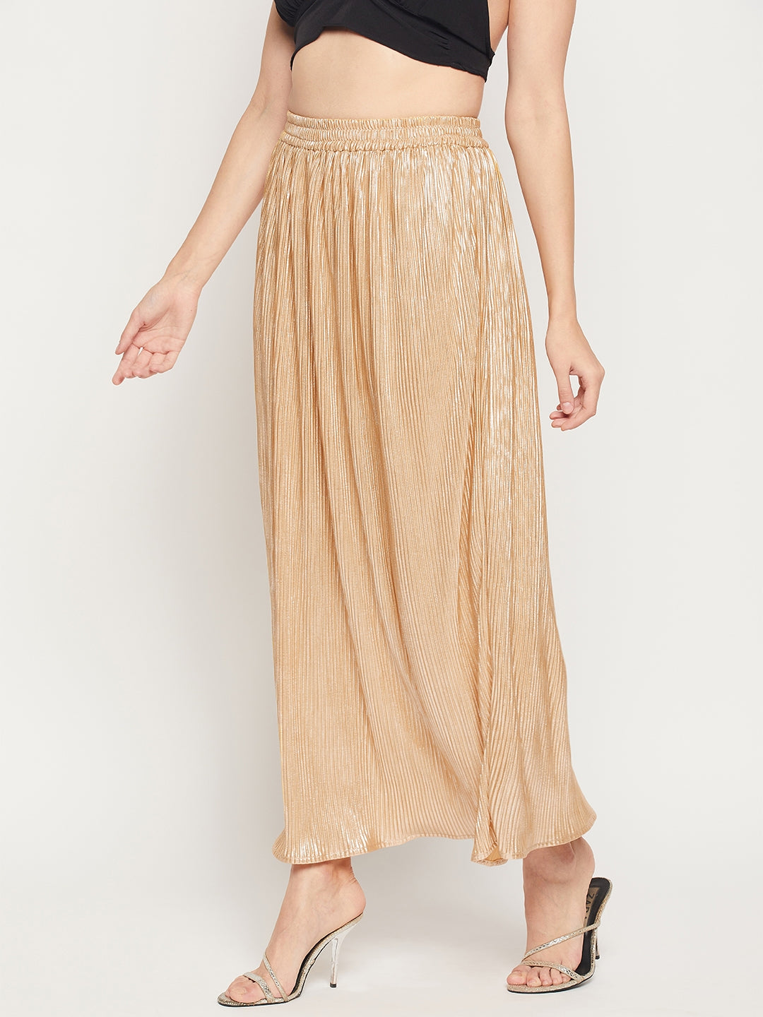 Poly Knit Pleated Maxi Skirt - Champagne