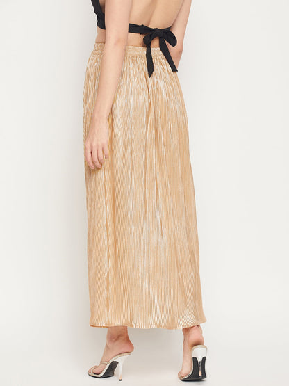 Poly Knit Pleated Maxi Skirt - Champagne