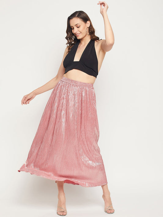 Poly Knit Pleated Maxi Skirt - Light Pink